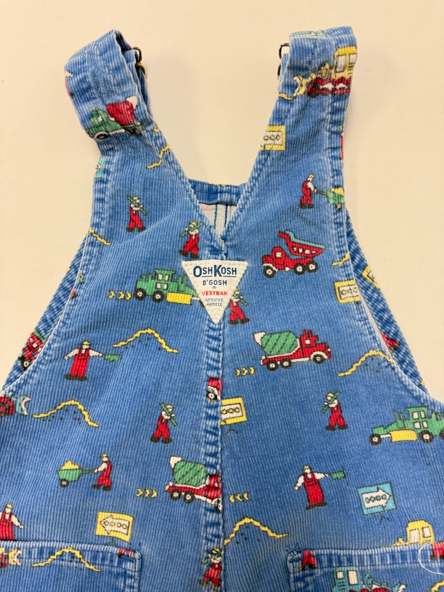 90s Kids Toddler Vintage Oshkosh Bgosh Construction Trucks AOP Blue Corduroy Overall / 5T 6y