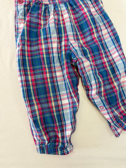 90s Kids Toddler Infant Vintage Baby Bgosh Oshkosh Bgosh Plaid Check Pink Tshirt Overall 2pc Set / 12m 18m 24m / Made in USA