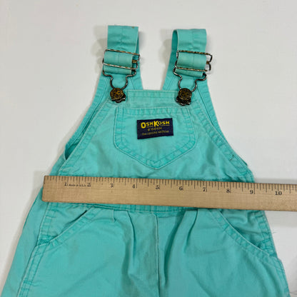 90s Kids Toddler Infant Vintage Baby B’Gosh Oshkosh 2 Piece Set Turquoise Overall White Ruffle T-shirt With Floral Accents /6m 9m / Made in USA