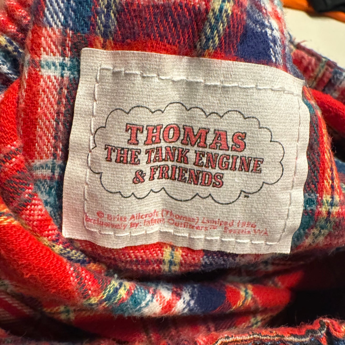 1996 90s Kids Toddler Vintage Thomas The Tank Engine & Friends Plaid Lined Pant AOP Trains Reversible 4Y 5Y Made in USA