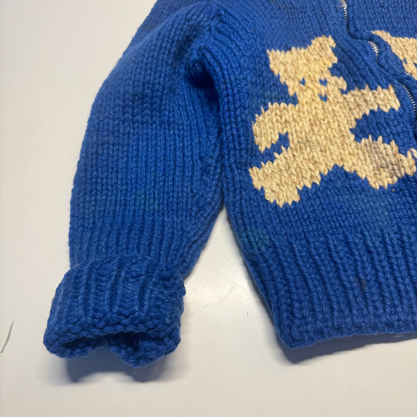 50s 60s Kids Toddler Vintage Blue Cowichan Sweater With Bears/ 3T 4T 5T