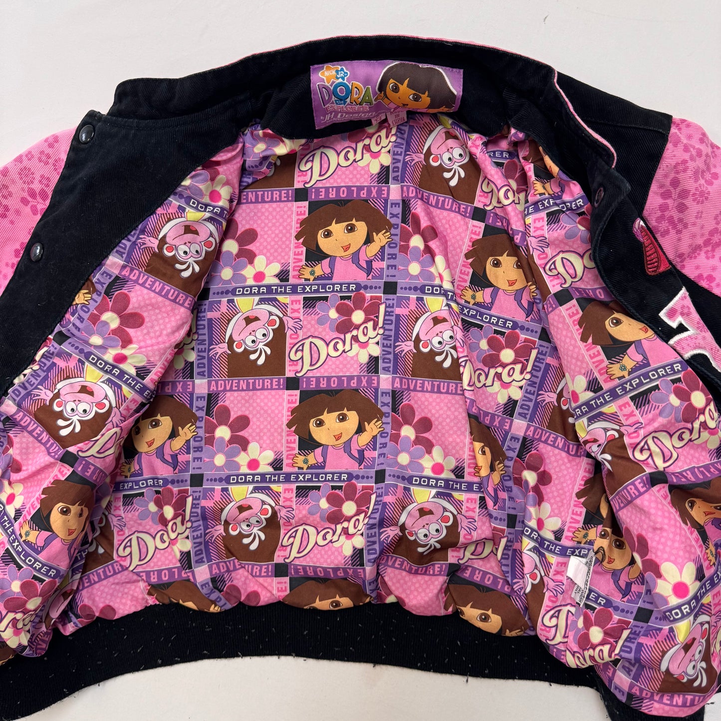 Kids DORA Racing Snap Pink and Black Jacket M 7Y 8Y