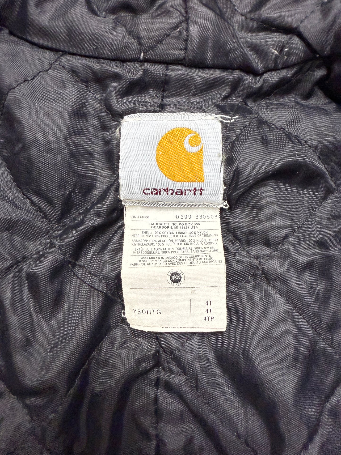 1999 90s Kids Toddler Vintage Carhartt Dark Green Quilted Lined Hooded Active Jacket / 2T 3T 4T