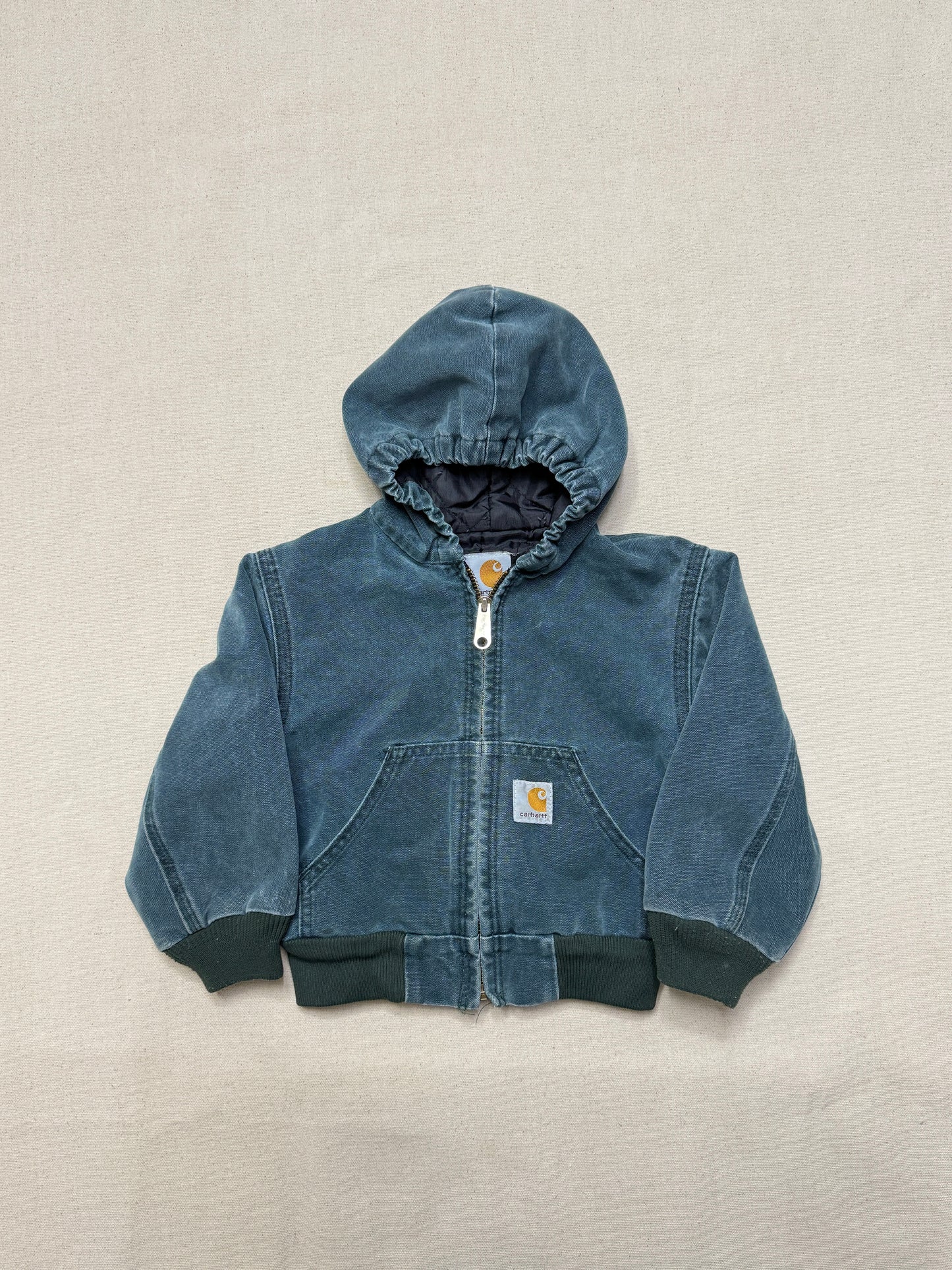 1999 90s Kids Toddler Vintage Carhartt Dark Green Quilted Lined Hooded Active Jacket / 2T 3T 4T