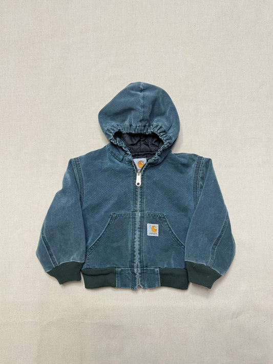 1999 90s Kids Toddler Vintage Carhartt Dark Green Quilted Lined Hooded Active Jacket / 2T 3T 4T