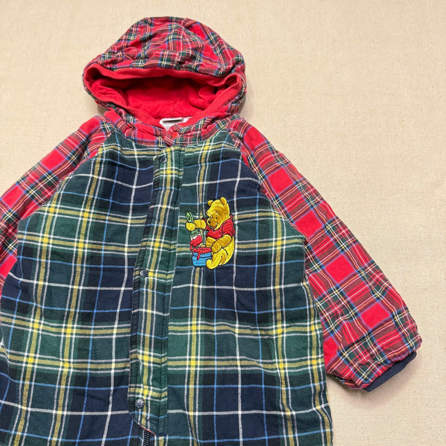 Vintage The Disney Store Winnie the Pooh Plaid Check Thick Winter Romper / 24m 2T 3T