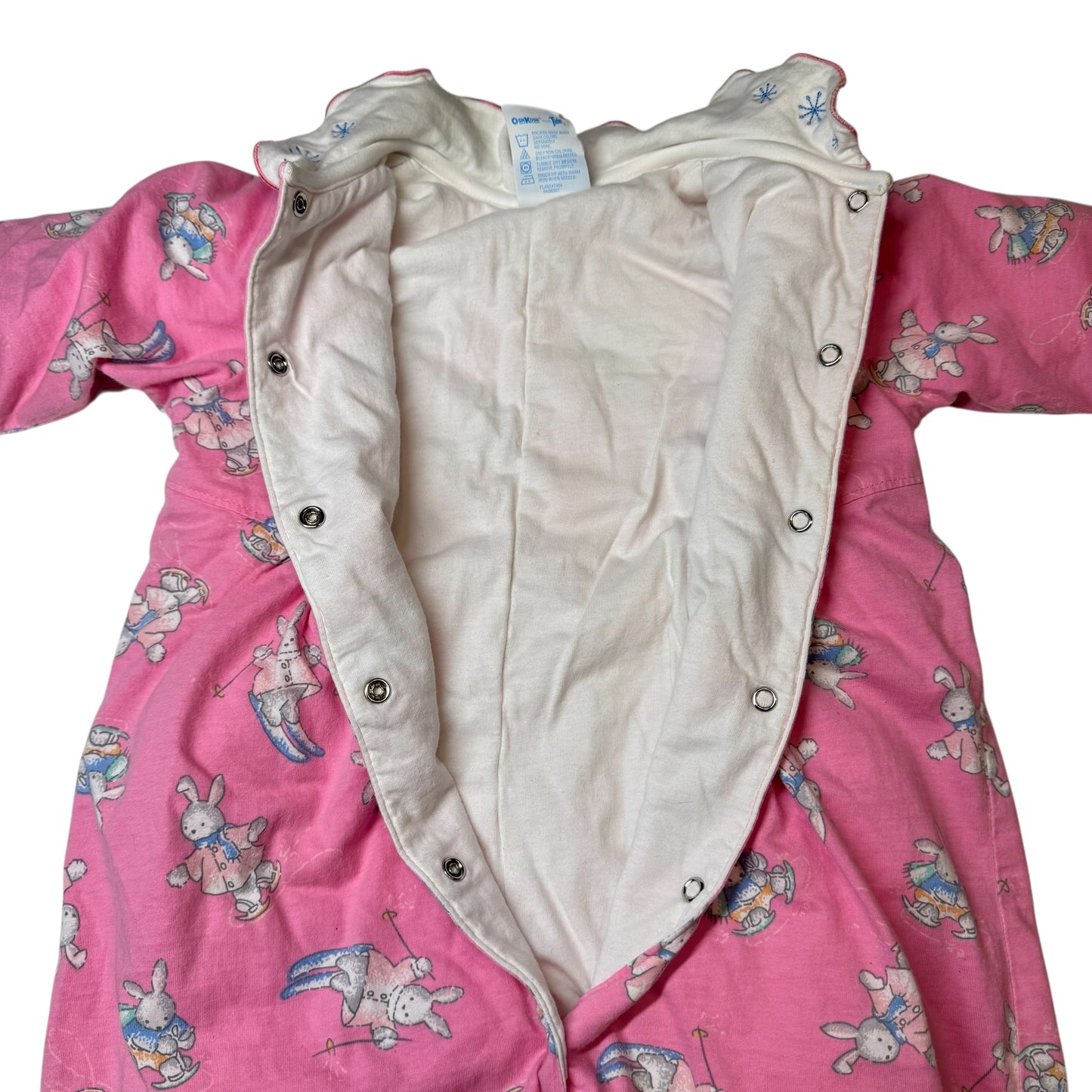 90s Kids Baby Vintage Oshkosh B’Gosh Bunny AOP Print Thick Lined Winter Onesie Romper Longsleeve Cotton Top / 18m/