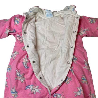 90s Kids Baby Vintage Oshkosh B’Gosh Bunny AOP Print Thick Lined Winter Onesie Romper Longsleeve Cotton Top / 18m/