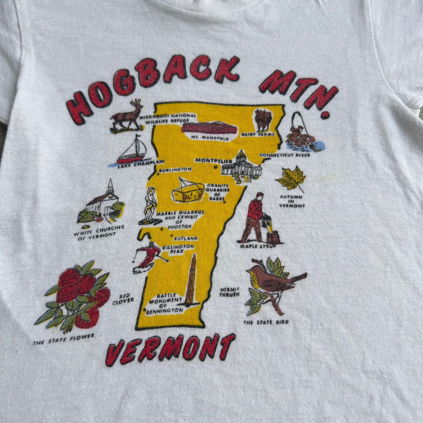 60s Kids Toddler Vintage Fruit of the Loom Hogback Mountain Vermont Souvenir White Single Stitch Short Sleeve T-Shirt 6Y