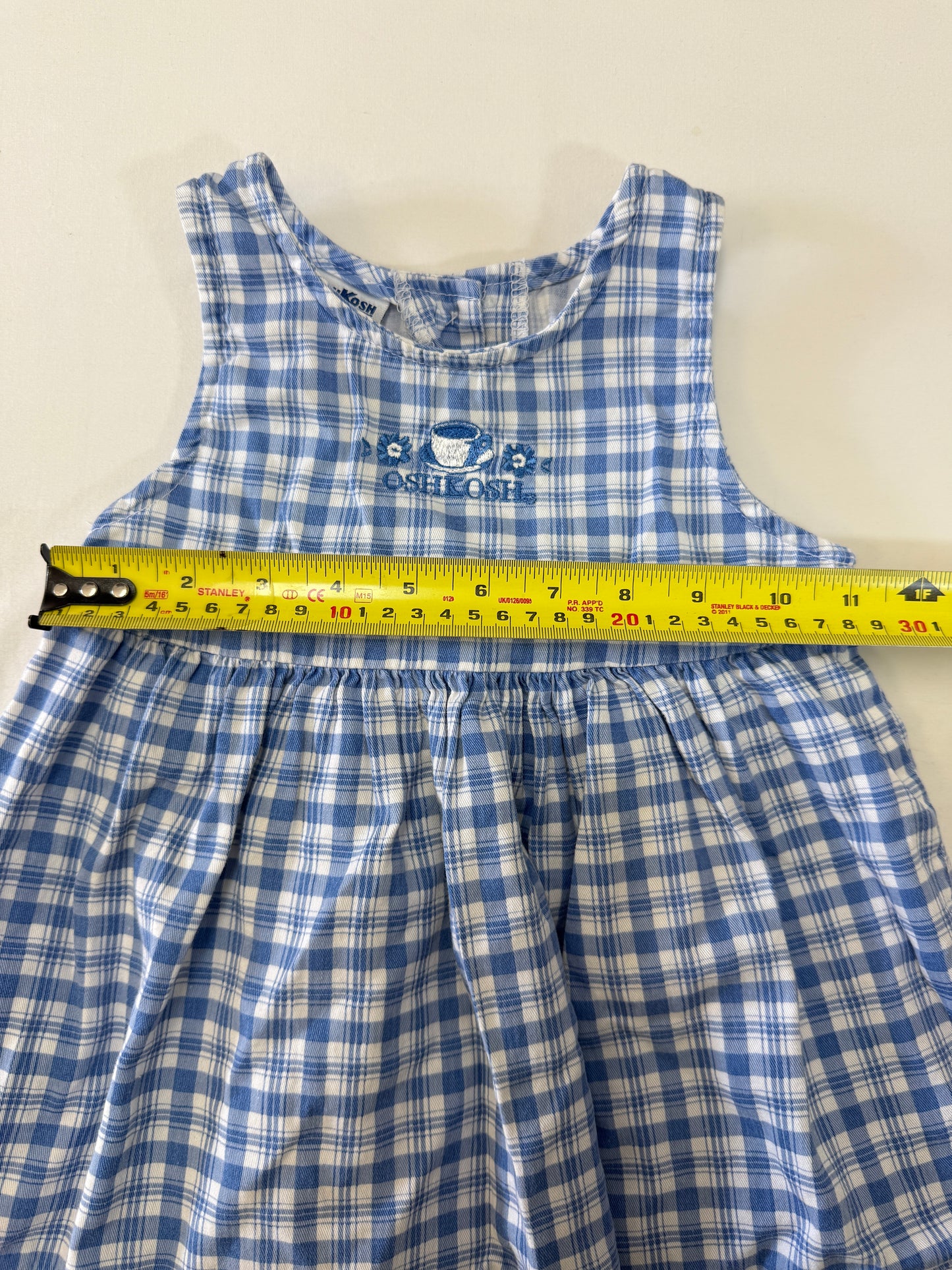 90s Y2K Kids Toddler Infant Vintage Oshkosh Bgosh Blue Check Dress and Puff Sleeve Floral Print Longsleeve Top 2pc Set / 12m 18m 24m / Made in USA dress set