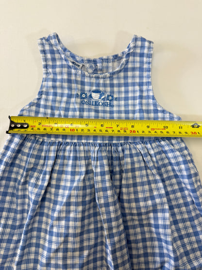 90s Y2K Kids Toddler Infant Vintage Oshkosh Bgosh Blue Check Dress and Puff Sleeve Floral Print Longsleeve Top 2pc Set / 12m 18m 24m / Made in USA dress set