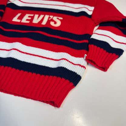 Vintage Kids Levi’s Striped Red White Navy Knit Pullover Sweater 4Y 5Y 6Y