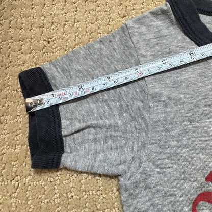 70s Kids Toddler Vintage Gray Hanes Ringer “Don’t Work Be Happy! “ Short Sleeve S 6Y 7Y 8Y Made in USA