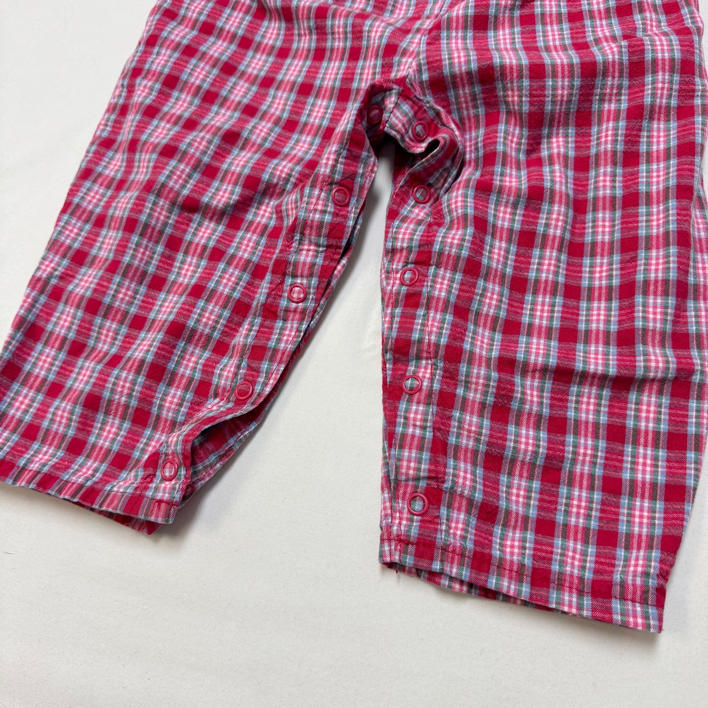 90s Kids Toddler Infant Vintage Baby B’Gosh Oshkosh 2 Piece Set Plaid Overall With Matching White Ruffle Long Sleeve /2T / Made in USA