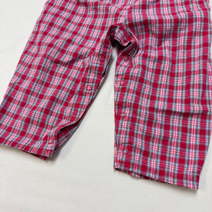 90s Kids Toddler Infant Vintage Baby B’Gosh Oshkosh 2 Piece Set Plaid Overall With Matching White Ruffle Long Sleeve /2T / Made in USA
