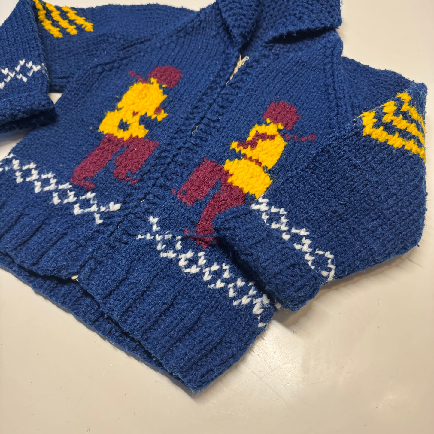 70s 80s Kids Toddler Vintage Royal Guard Embroidered Shawl Collar Cowichan Sweater 2Y 3Y 4Y