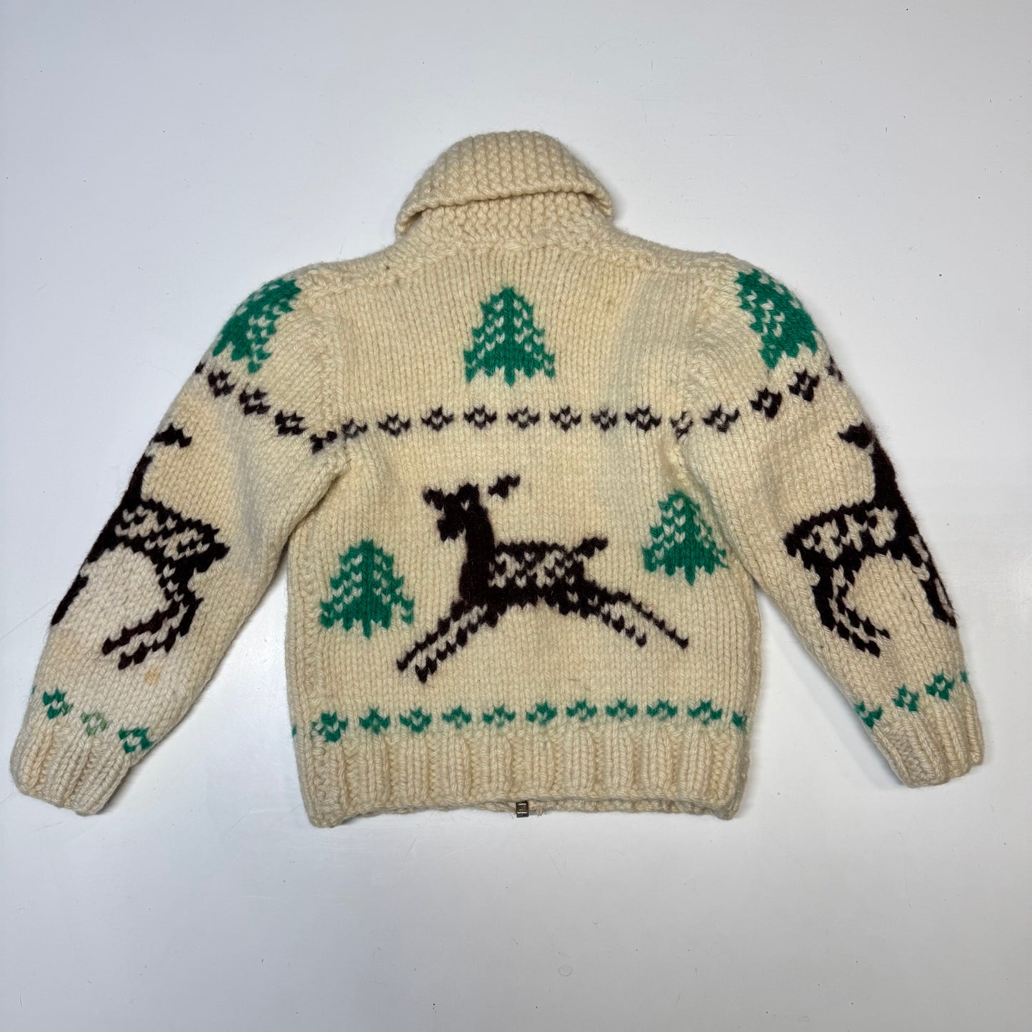 50s 60s Kids Toddler Vintage Beige Off White Deer Lightning Zipper Cowichan Heavy 24m 2Y 3T