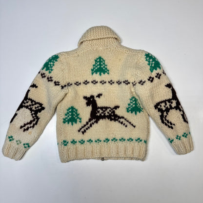 50s 60s Kids Toddler Vintage Beige Off White Deer Lightning Zipper Cowichan Heavy 24m 2Y 3T