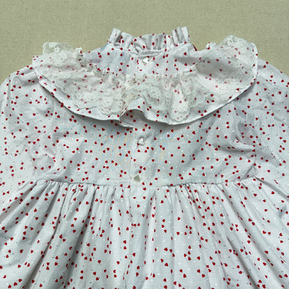 80s 90s Kids Toddler Vintage Martha's Miniatures Heart AOP Lace Raffle Volume dress / 5y 6y 7y