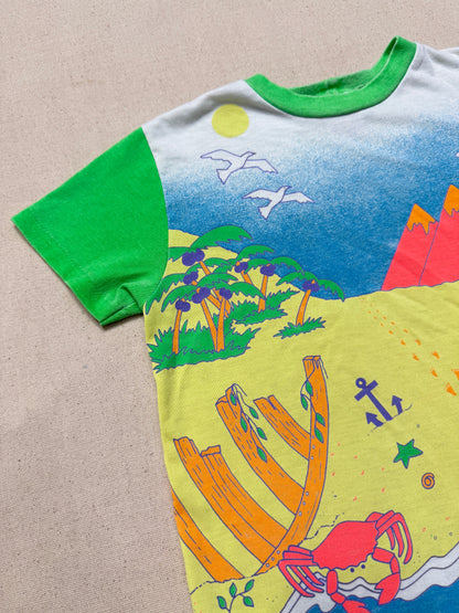 90s Kids Toddler Vintage Oshkosh Bgosh Beach Neon Colour Single Stitch Tshirt / 5T 6T / Made in USA