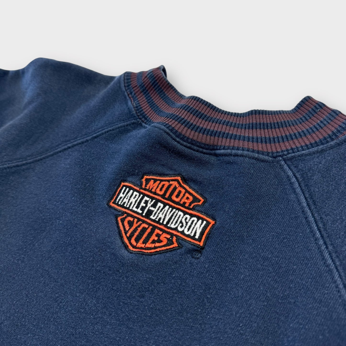 Kids Youth Vintage Harley Davidson Navy Pullover Sweatshirt Big Logo Front and Back S 8Y 9Y 10Y