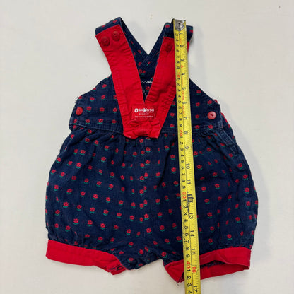 90s Kids Toddler Infant Vintage Baby B’Gosh Oshkosh Criss Cross  Dark Denim Red Flower Print AOP Romper //2T / Made in USA