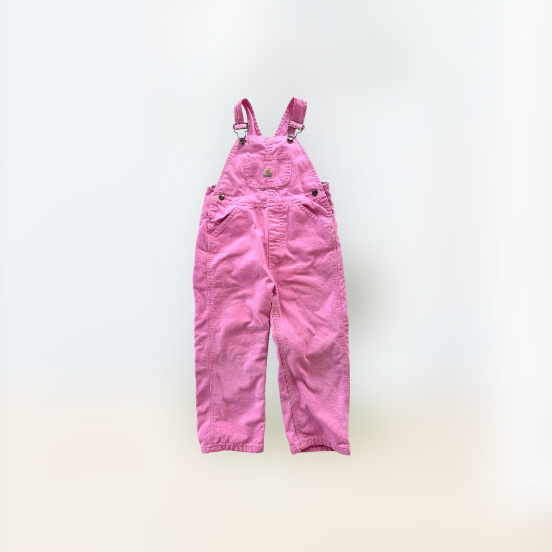 Kids Vintage Pink Carhartt 100% Cotton Fleece Plaid Lined Overalls 4T