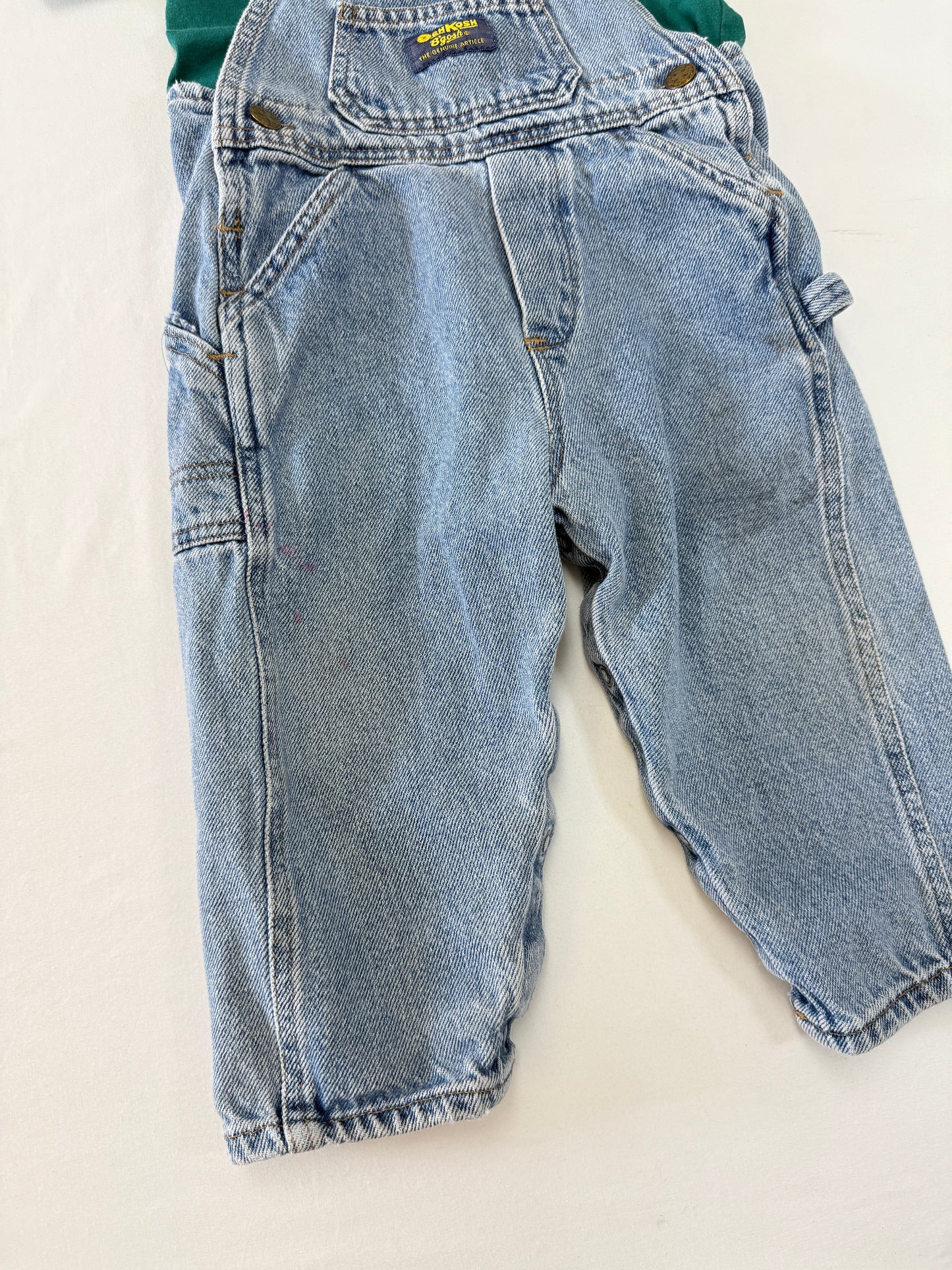 90s Kids Toddler Infant Vintage Oshkosh Bgosh Tshirt and Denim Overall 2pc Set / 12m 18m 24m / Made in USA set