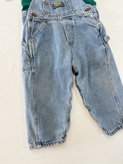 90s Kids Toddler Infant Vintage Oshkosh Bgosh Tshirt and Denim Overall 2pc Set / 12m 18m 24m / Made in USA set