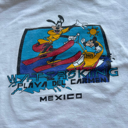 90s Kids Vintage Disney Mickey and Goofy Waterskiing Mexico Souvenir White T-Shirt 2Y 3Y 4Y