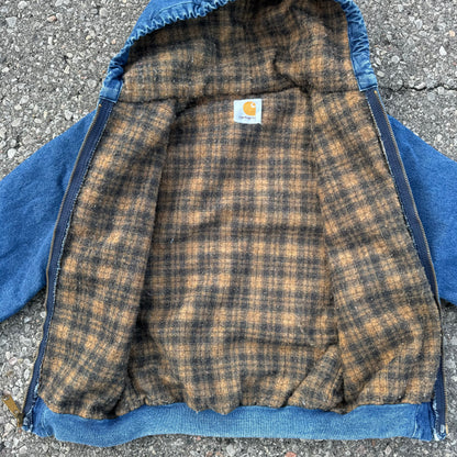 Kids Vintage Denim Carhartt Active Lined Flannel Zip Jacket With Hood 8Y 9Y 10Y