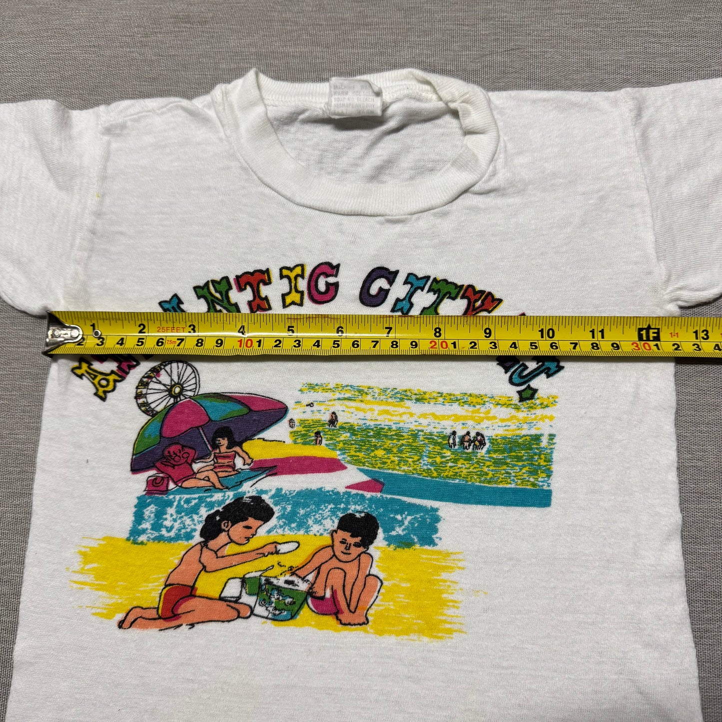 60s Kids Vintage Atlantic City NJ Souvenir Short Sleeve White 100% Cotton T-Shirt M 6Y 7Y 8Y