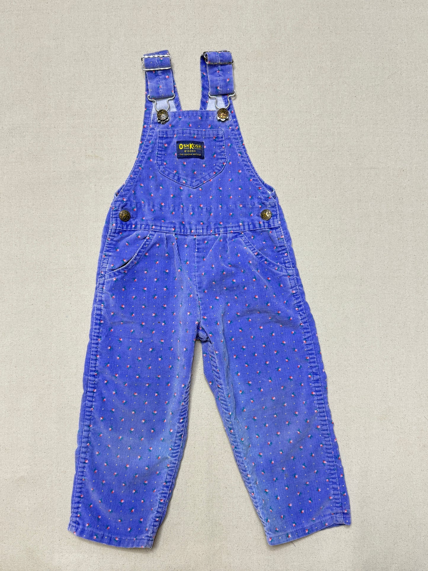 90s Kids Toddler Vintage Oshkosh Bgosh Flower AOP Light Purple Corduroy Overall / 2T 3T / Made in USA