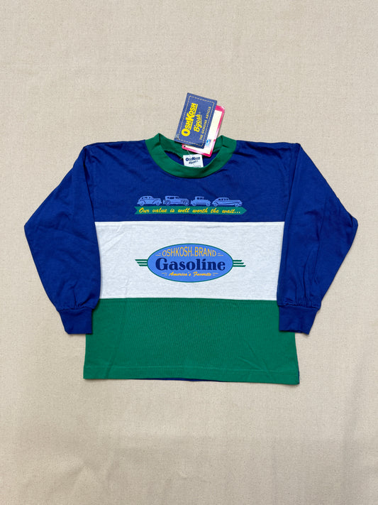 90s Kids Toddler Vintage Deadstock NWT Oshkosh Bgosh Car Design Thick Stripe Longsleeve Tshirt / 4T 5T / Made in USA