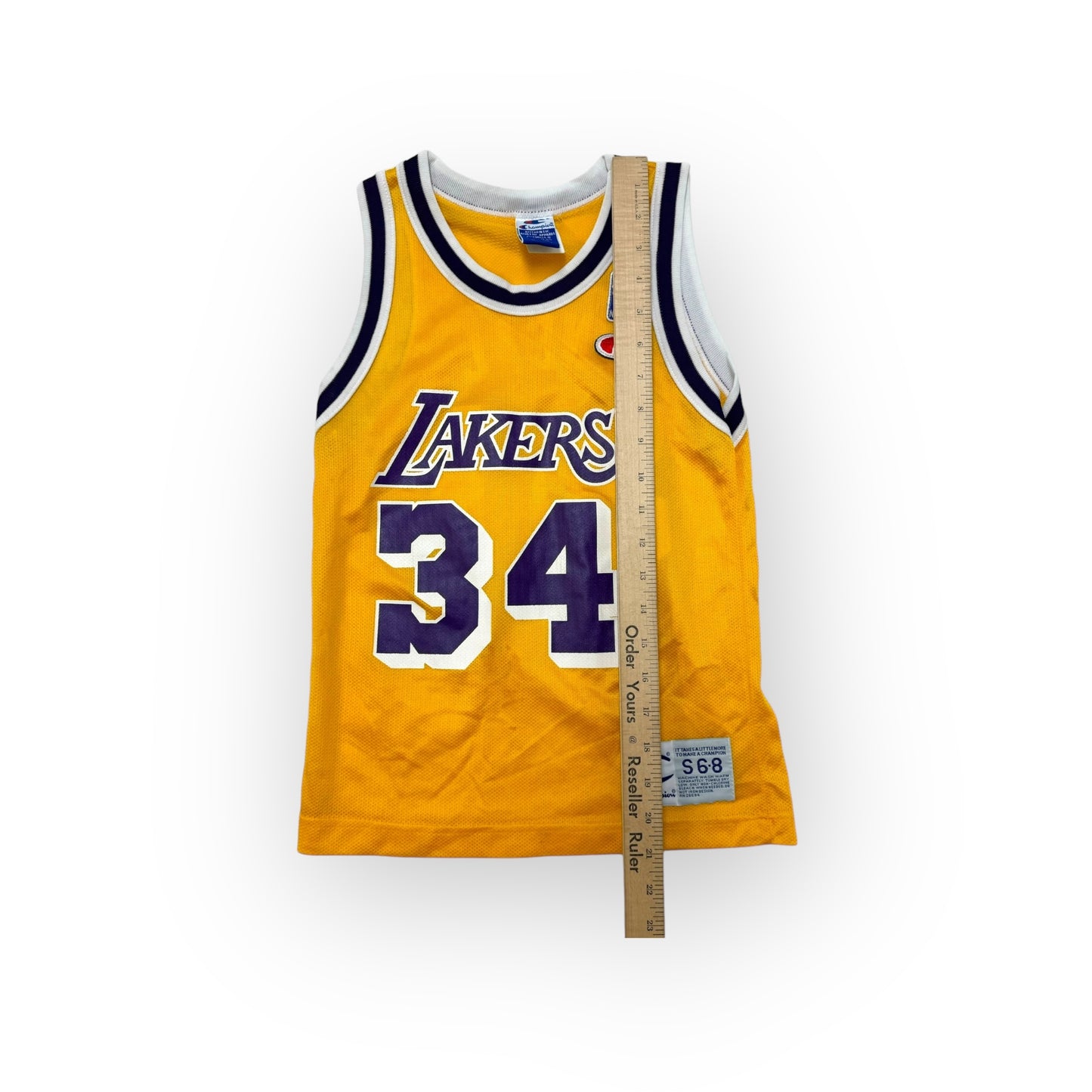 90s VTG Kids Champion Lakers #34 O’Neal Yellow Basketball Jersey S(6-8Y)