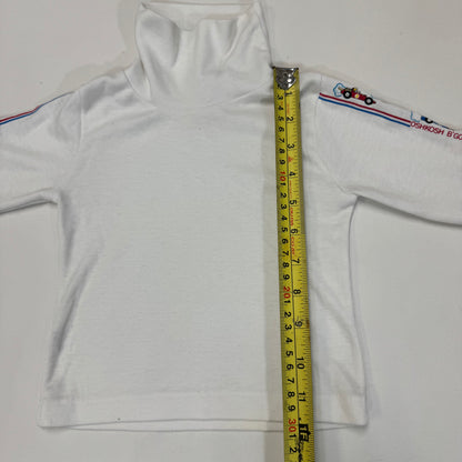90s Kids Toddler Infant Vintage Baby B’Gosh Oshkosh White Long Sleeve Holiday Race car Print On Sleeves //18m / Made in USA