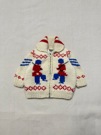 60s 70s Kids Toddler Vintage Guardsman Embroidered Shawl Collar Flash Zipper Lined Cowichan Sweater / 2T 3T