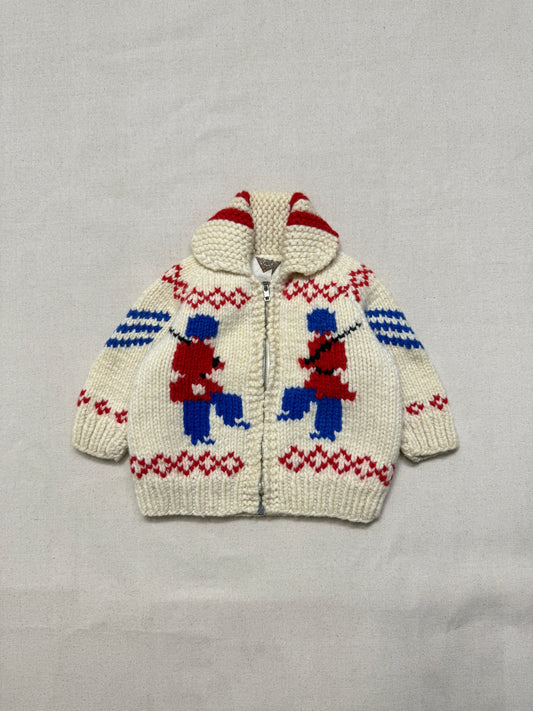 60s 70s Kids Toddler Vintage Guardsman Embroidered Shawl Collar Flash Zipper Lined Cowichan Sweater / 2T 3T