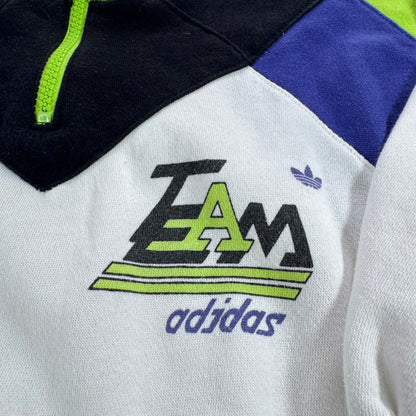 80s Kids Toddler Vintage Team Adidas Half Zip White Sweatshirt S 4Y 5Y
