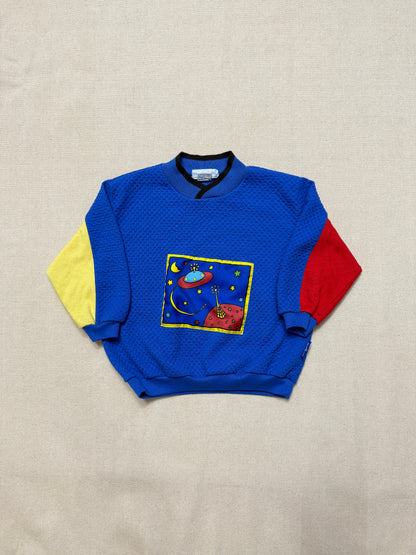 80s 90s Vintage Oshkosh Bgosh Galaxy UFO Multicolour Waffle Longsleeve Top / 3T 4T / Made in USA