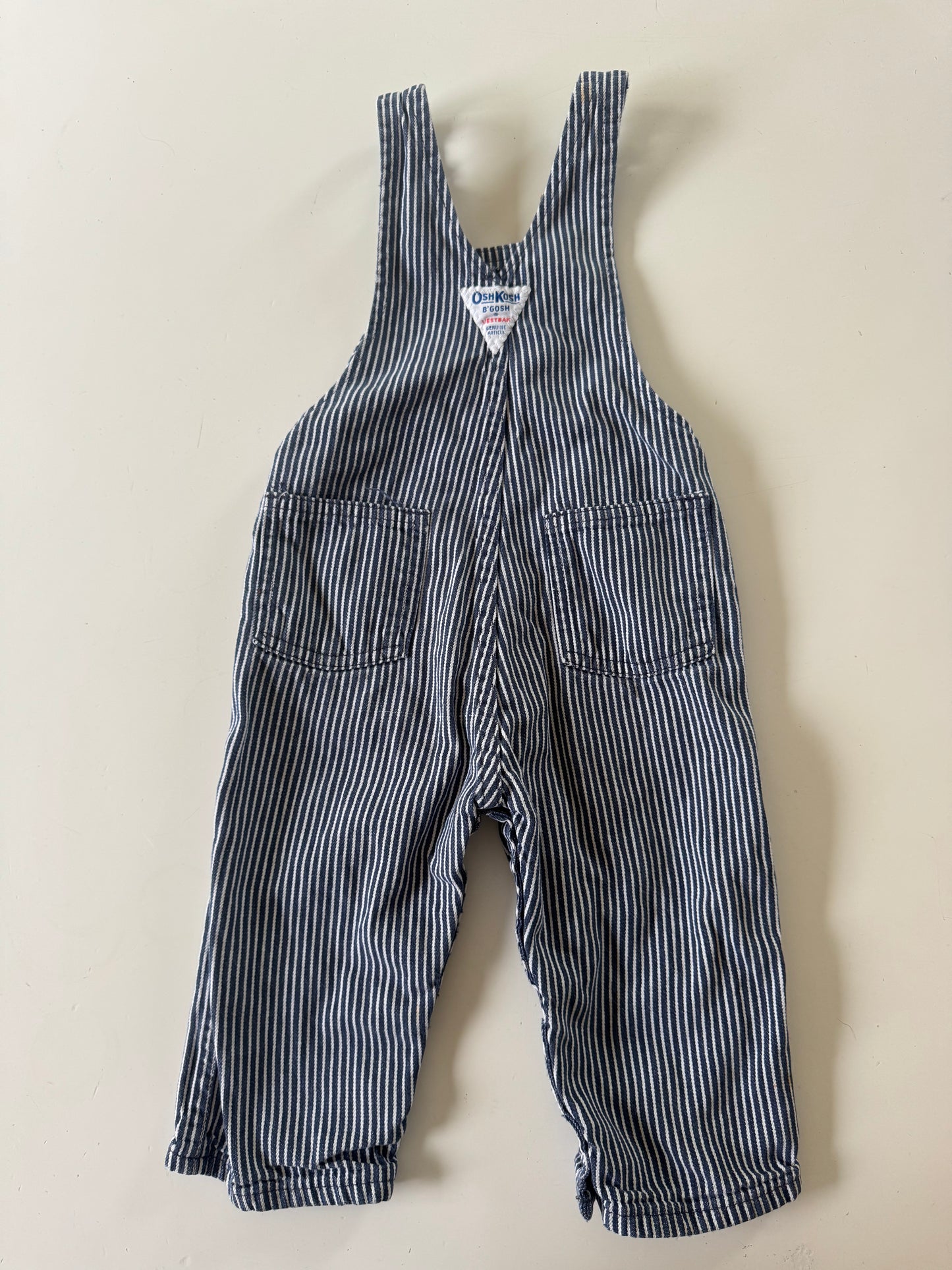 90s Kids Toddler Infant Vintage Baby B’Gosh Oshkosh Navy White  Hickory Overalls //24m / Made in USA