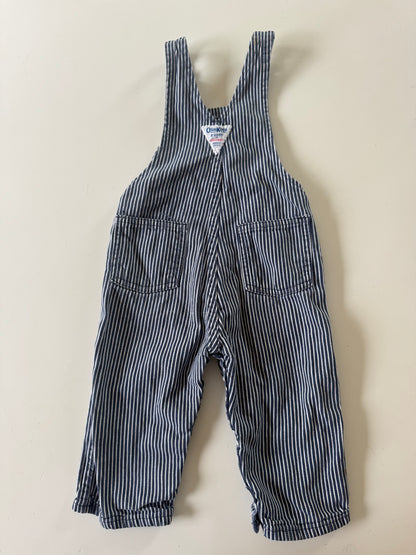 90s Kids Toddler Infant Vintage Baby B’Gosh Oshkosh Navy White  Hickory Overalls //24m / Made in USA