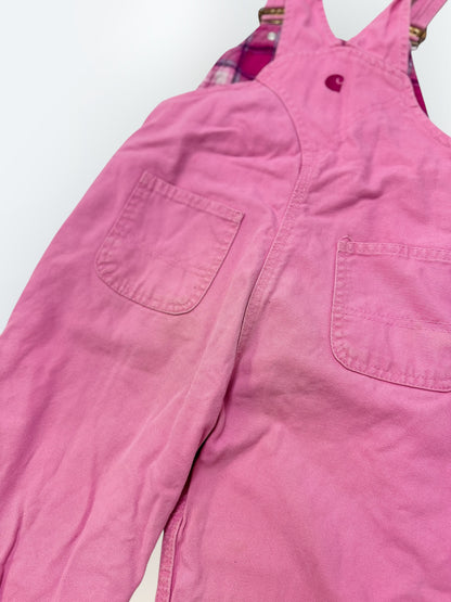 Kids Vintage Pink Carhartt 100% Cotton Fleece Plaid Lined Overalls 4T