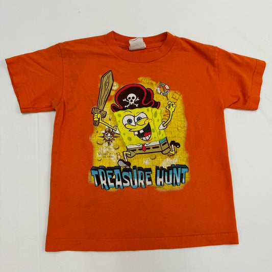 Early 2000 Vintage Kids SpongeBob Square Pants Orange T-shirt Treasure Hunt Size 7