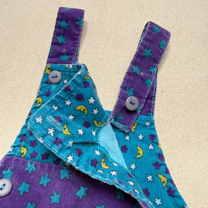 90s Kids Toddler Vintage Star Moon AOP Longsleeve Tshirt & Corduroy Overall 2pc Set / 24m 2T 3T