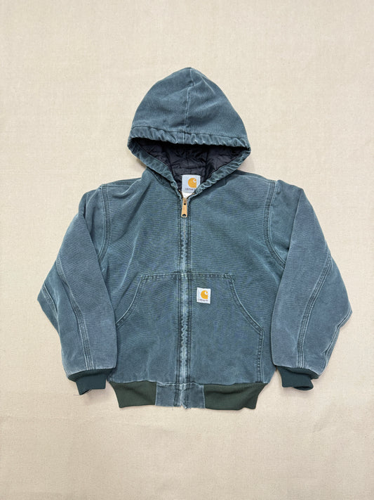 2002 Kids Youth Vintage Carhartt Dark Green Quilted Lined Hooded Active Jacket / 7y 8y 9y