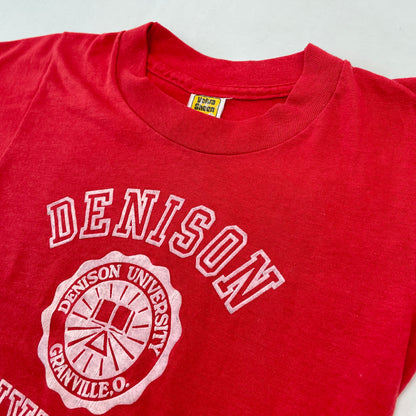 70s/80s Kids Toddler Vintage Denison University Flock Print Tshirt / 4y 5y / Plyester Cotton / Made in USA