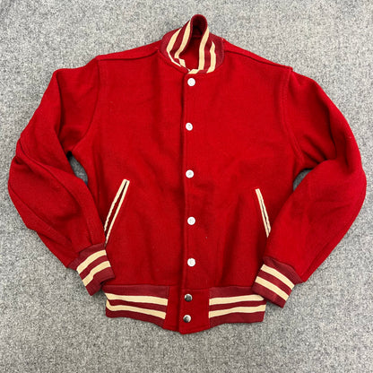 60s Vintage Kids Bellefonte Red Varsity Snap Jacket Size 10-12Y