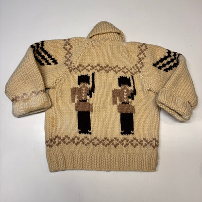 50s 60s Kids Toddler Vintage Beige Brown Royal Guard Heavy Talon Zipper Cowichan Sweater / 2Y 3Y 4Y
