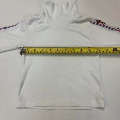 90s Kids Toddler Infant Vintage Baby B’Gosh Oshkosh White Long Sleeve Holiday Race car Print On Sleeves //18m / Made in USA
